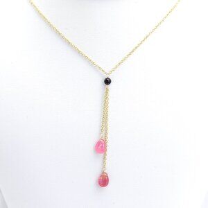 Tourmaline Dangle Necklace 14k Yellow Gold Pink Gemstone Drops (#8)